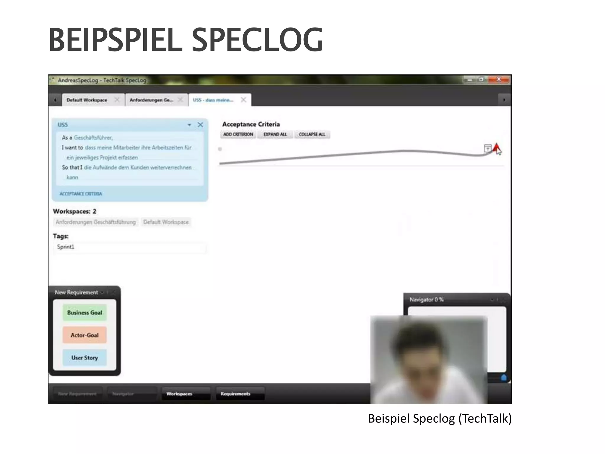 BEIPSPIEL SPECLOG
Beispiel Speclog (TechTalk)
 