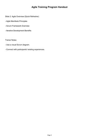 Agile Training Program Agile_Training_Handout for basic training on agile process | PDF