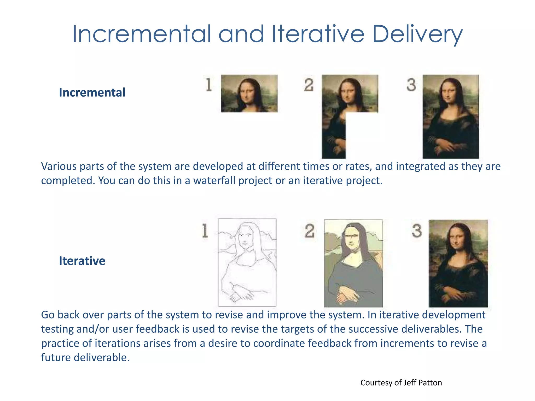 Planning & CoordinationEstablish a Planning Cadence Is there a release train in place?  Is there a regular release-planning cadence?  Do the teams meet regularly with their Product Owner to plan sprints?  Does the organization do strategic planning and roadmap planning?  Perform Activity BreakdownDo the teams break user stories into sufficiently small increments that they can be incrementally delivered and tracked through the sprint?  If not, do the teams break larger user stories down into tasks and tests that can be tackled by more than one team member at a time   Establish Delivery CadenceDoes the team have a pattern of delivering working, tested software every sprint?  Do multi-team projects show a pattern of coming together to deliver an integrated increment of software on a regular, periodic basis?   Does the organization show a pattern of early delivery of whole Epics in a release cycle?Limit Work in ProcessDoes the organization, release architecture, or team have the ability to limit the number of Epics, Features, or User Stories they are working on concurrently?  Does the organization value completing work rather than getting new work started?  Are teams allowed to focus on one thing until delivery, or are they constantly pulled onto other, higher priority initiatives.  Do priorities change often?  Make and Meet CommitmentsDoes the organization, release, or team regularly do what it says it will do?  Do they have the ability to make and meet commitments on short time-boxed intervals? 35