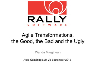 Agile Transformations,
the Good, the Bad and the Ugly
             Wanda Marginean

     Agile Cambridge, 27-28 September 2012
 