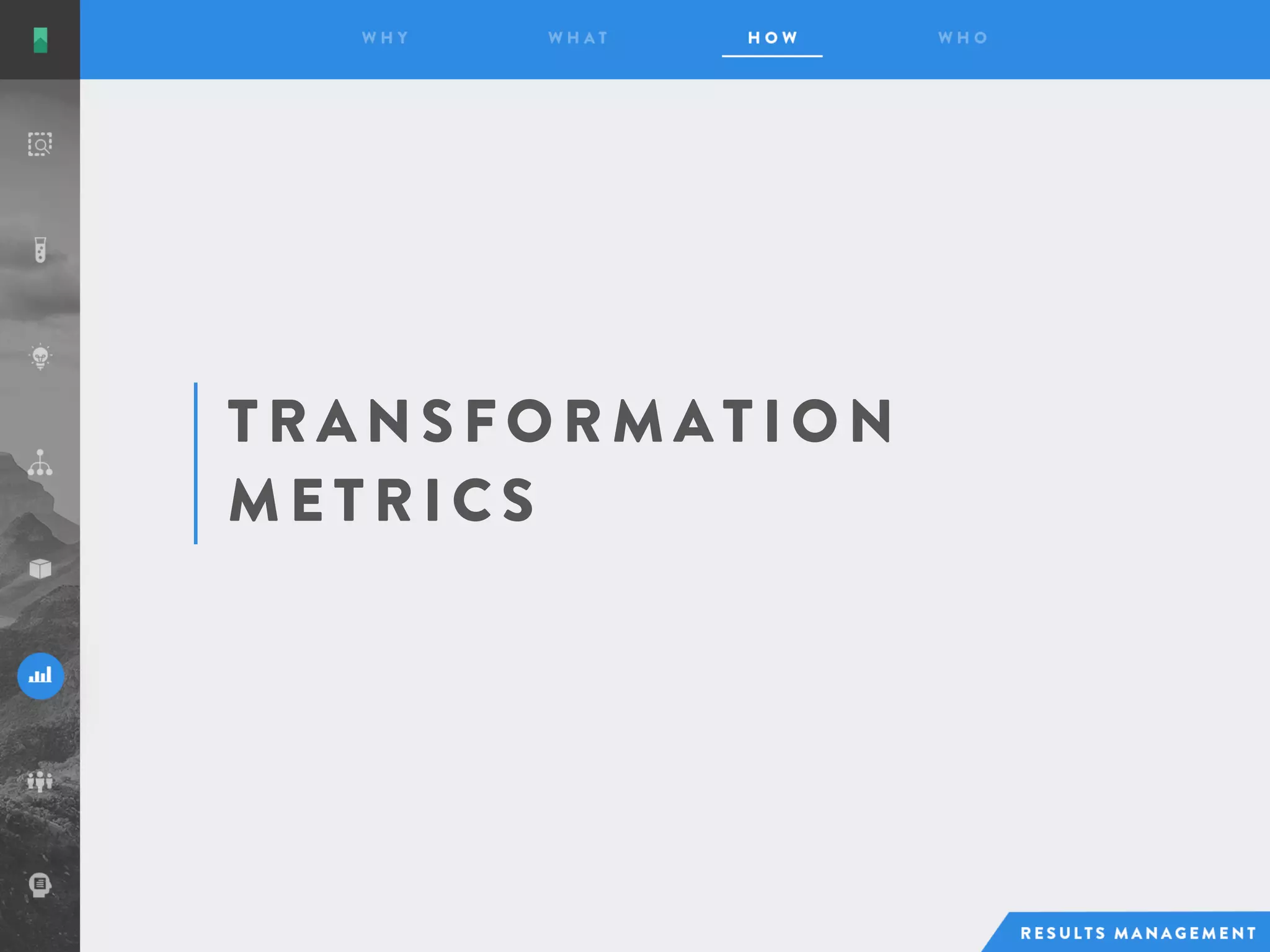 T R A NS F O R M A T I O N
M E T R I C S
 