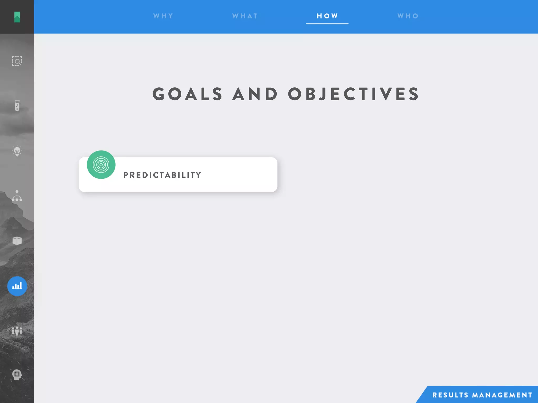 G O A L S A N D O B J E C T I V E S
PREDICTABILITY
 