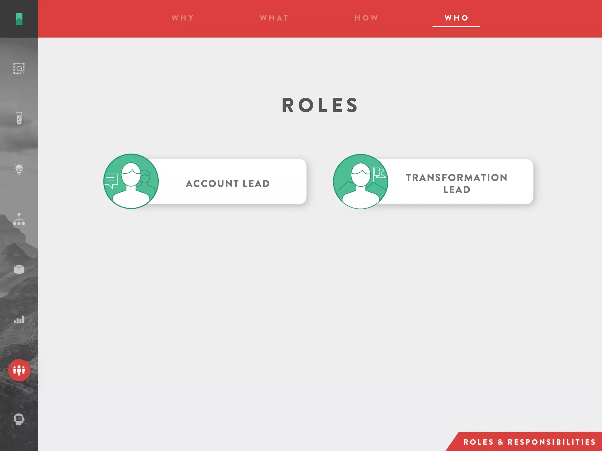 R O L E S
TRANSFORMATION
LEAD
ACCOUNT LEAD
 