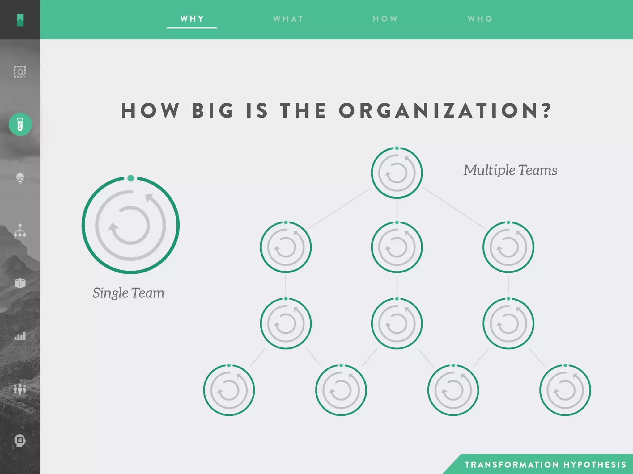 H O W B I G I S T H E O R G A N I Z A T I O N ?
Single Team
Multiple Teams
 