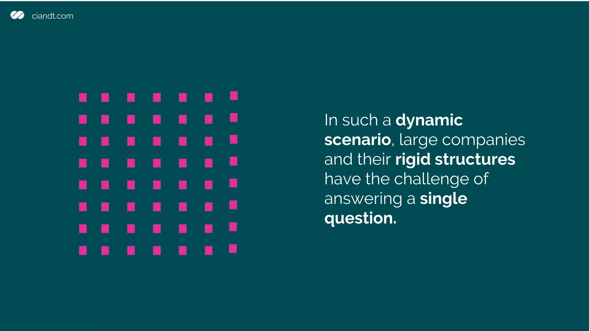 ciandt.com
In such a dynamic
scenario, large companies
and their rigid structures
have the challenge of
answering a single
question.
 