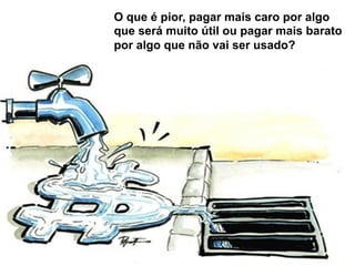 O que é pior, pagar mais caro por algo
que será muito útil ou pagar mais barato
por algo que não vai ser usado?
 