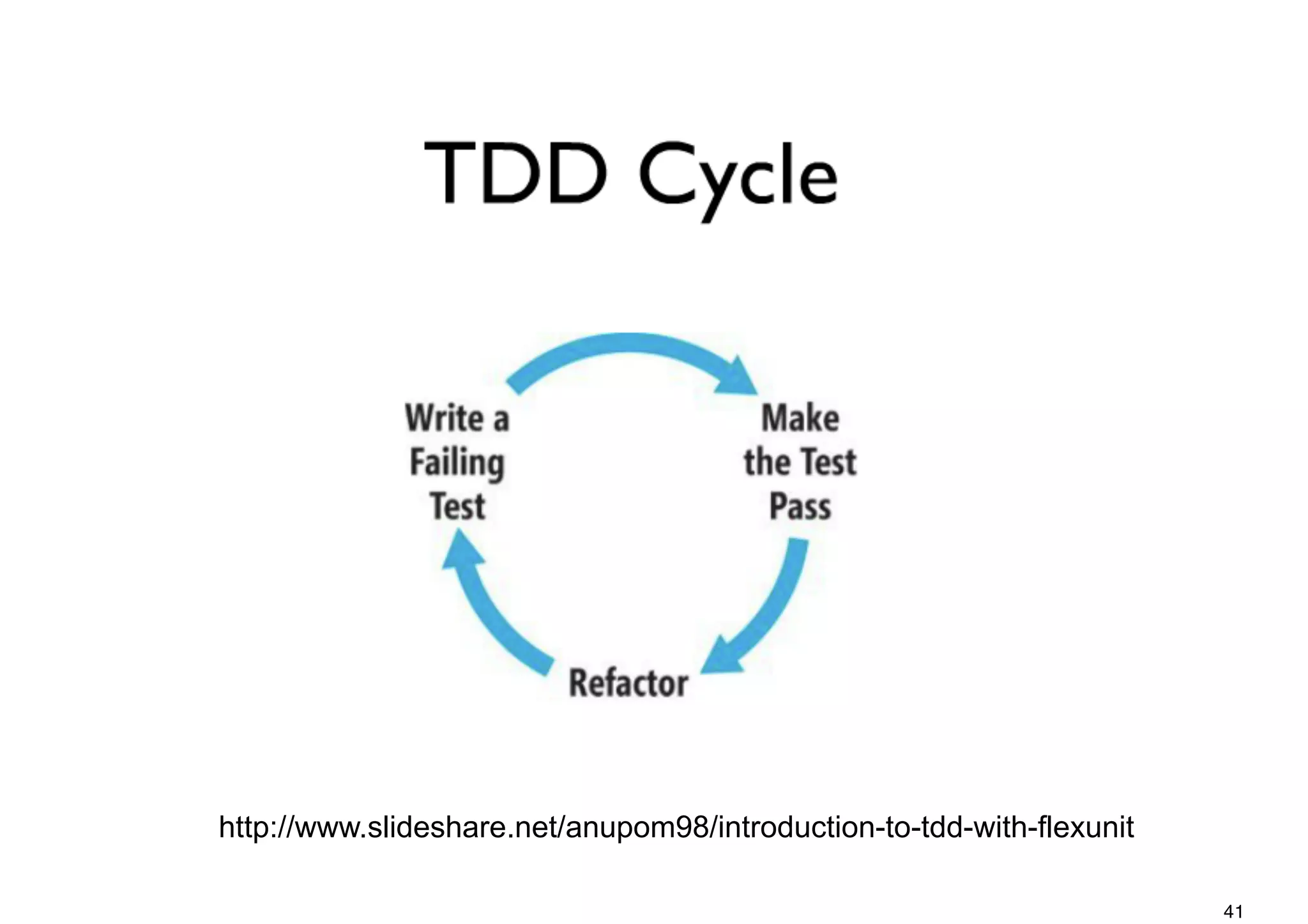 http://www.slideshare.net/anupom98/introduction-to-tdd-with-flexunit
41
 