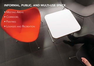 INFORMAL, PUBLIC, AND MULTI-USE SPACE
• MEETING AREAS
• CORRIDORS
• PANTRIES
• LOUNGES AND RECREATION
 