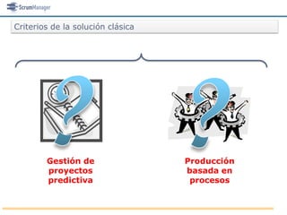 Criterios de la solución clásica




        Gestión de                 Producción
        proyectos                  basada en
        predictiva                  procesos
 