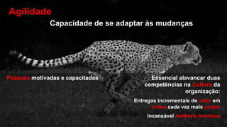 3
Business_Agility_Stefanini_dez19
TOR
Agilidade
Pessoas motivadas e capacitadas Essencial alavancar duas
competências na Cultura da
organização:
Entregas incrementais de valor em
ciclos cada vez mais curtos
Incansável melhoria contínua
Capacidade de se adaptar às mudanças
 