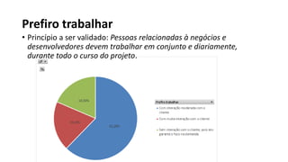 Prefiro trabalhar
• Princípio a ser validado: Pessoas relacionadas à negócios e
desenvolvedores devem trabalhar em conjunto e diariamente,
durante todo o curso do projeto.
 