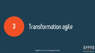 Transformation agile
34
3
L’agilité au sein de l’organisation
 