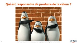 Qui est responsable de produire de la valeur ?
41
https://www.infoq.com/fr/presentations/scrumday-mary-poppendieck-scaling-dilemma#downloadPdf
 