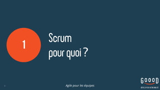 Scrum
pourquoi?
8
1
Agile pour les équipes
 