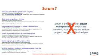 Scrum ?
Scrum is a framework for project
management that emphasizes
teamwork, accountability and iterative
progress toward a well-defined goal
9 http://searchsoftwarequality.techtarget.com/definition/Scrum
X
 