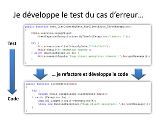 Je développe le test du cas d’erreur…Test… je refactore et développe le codeCode