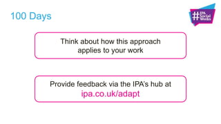 Cases uncovered so far
“Social Idea”
ROMI 61
Footfall through
airport
“Social Idea”
ROMI 2.44
Market Mix Modelling
“Customer Service”
Reduced cost of service
“Customer Service”
A known link between
CSI scores and profit
“Customer Service”
Reduced cost to serve
and increased retention
“Social Idea”
„Like Loan‟ campaign
$NZ 4.5m from leads
“Social Idea”
+9% to 4.27m tourists
Highest ever “spend per tourist”
“Social Idea”
TV + Facebook had 66%
greater ROI
+9% sales YOY
We‟d love to hear from you if…
…you have a robust case to discuss
@IPA_Updates, IPA Facebook or
LinkedIn “IPA Effectiveness” group
Contribute to the “how to” guide
(being curated by Ray Poynter)
http://newmr.org/ipaSocialworks/
 