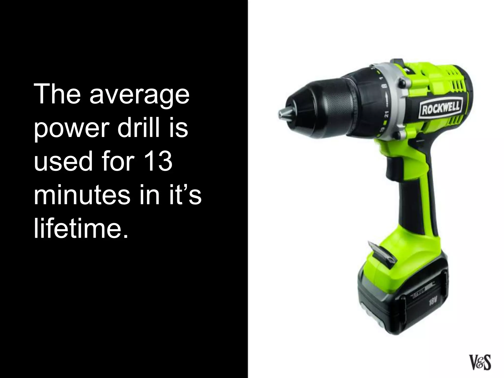 The average
power drill is
used for 13
minutes in it’s
lifetime.
 