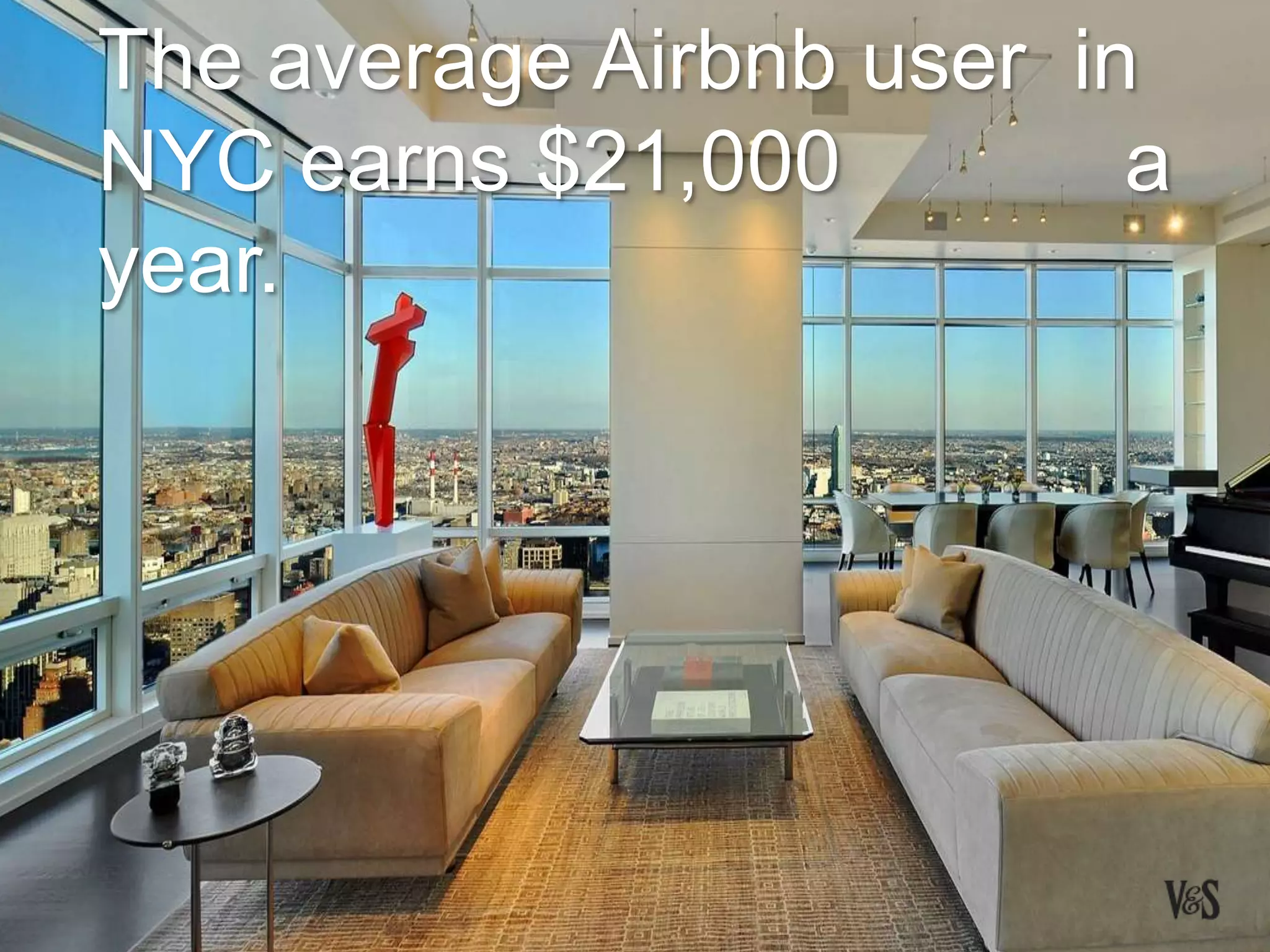 The average Airbnb user in
NYC earns $21,000 a
year.
 