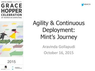 2015
Agility & Continuous
Deployment:
Mint’s Journey
Aravinda Gollapudi
October 16, 2015
#GHC15
2015
 