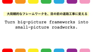 Turn big-picture frameworks into
small-picture roadworks.
QĤʥե``Ŀǰε·¤ˉ䤨
 