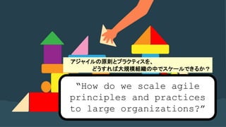 How do we scale agile
principles and practices
to large organizations?
㥤ԭtȥץ饯ƥ
ɤдҎģMФǥ`Ǥ뤫
 