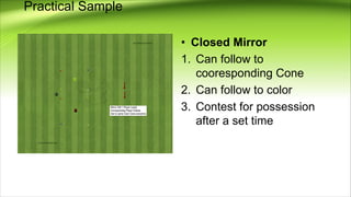 Practical Sample
• Closed Mirror
1. Can follow to
cooresponding Cone
2. Can follow to color
3. Contest for possession
after a set time
 