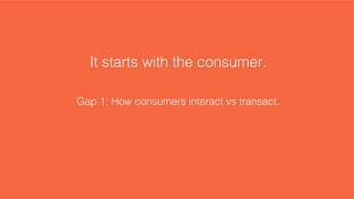 It starts with the consumer.!
!
!
Gap 1: How consumers interact vs transact. !
 