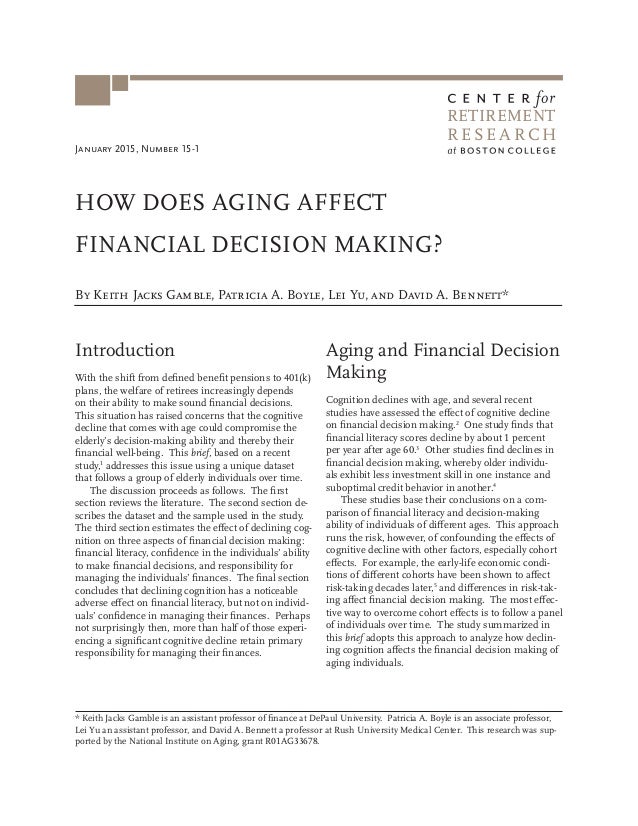 HOW DOES AGING AFFECT FINANCIAL DECISION MAKING?