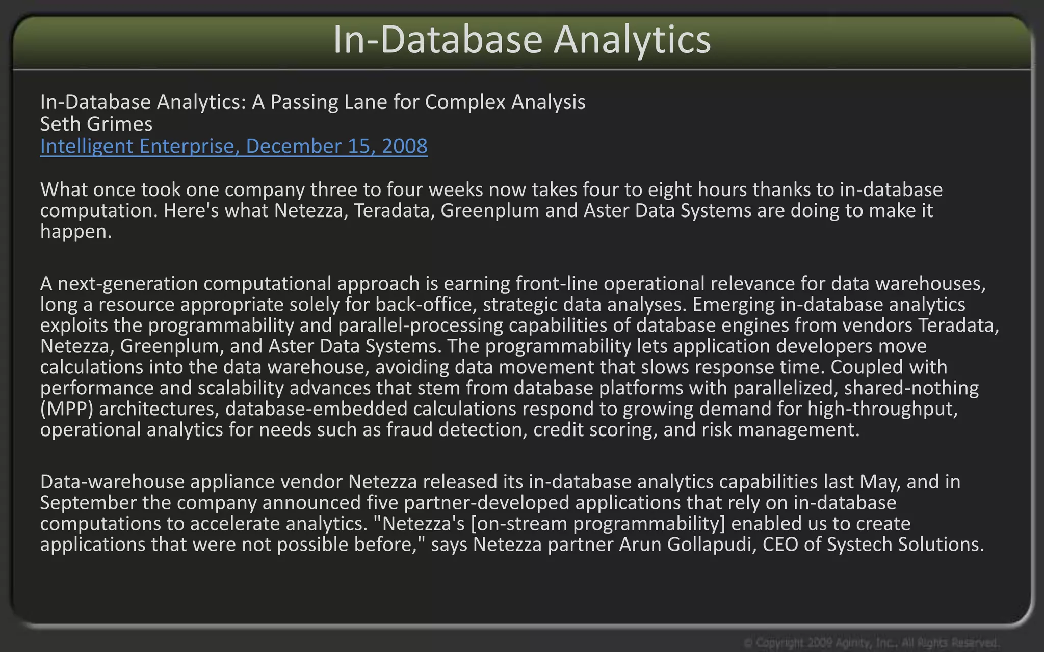 Aginity Big Data Research Lab V3