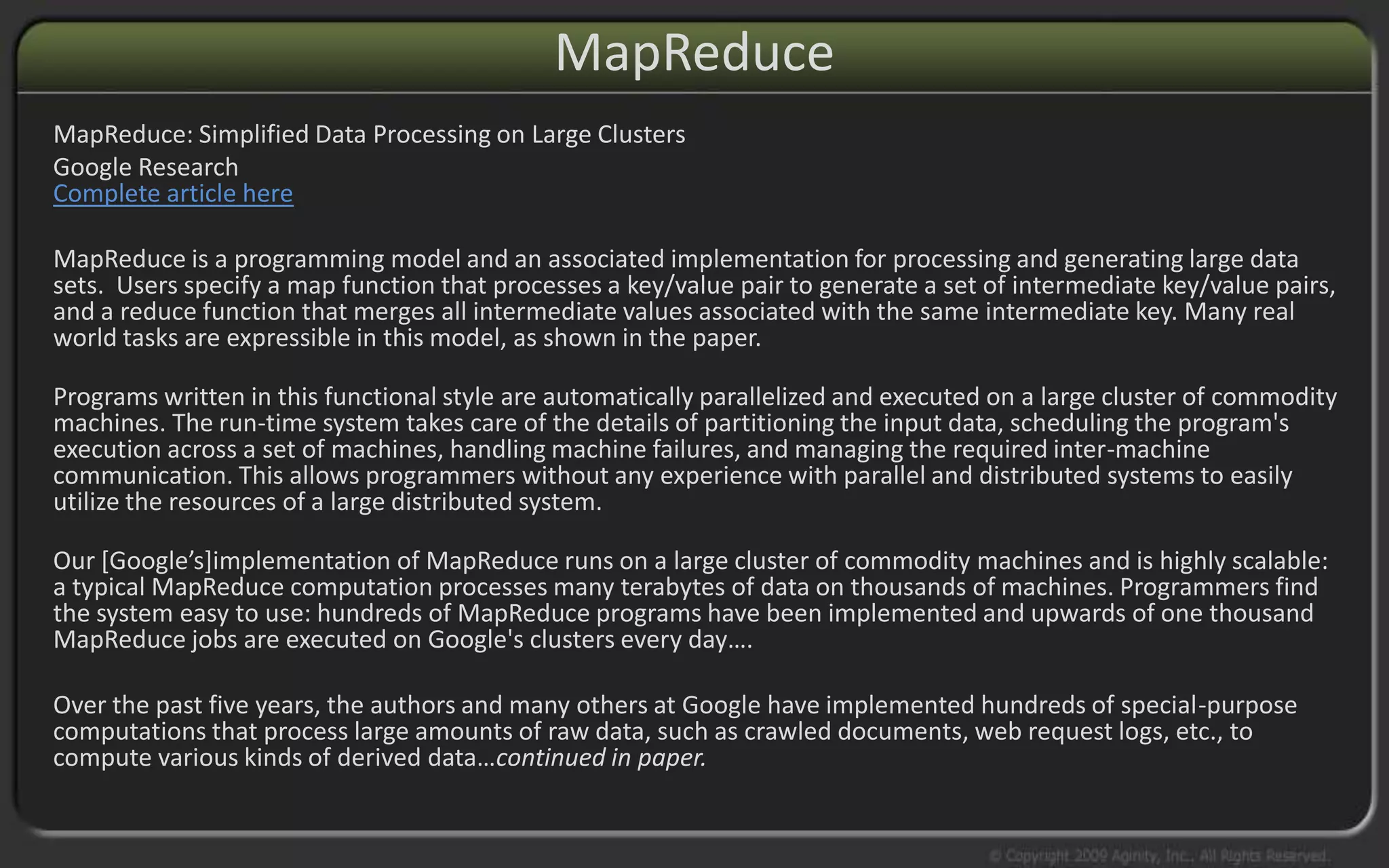 Aginity Big Data Research Lab