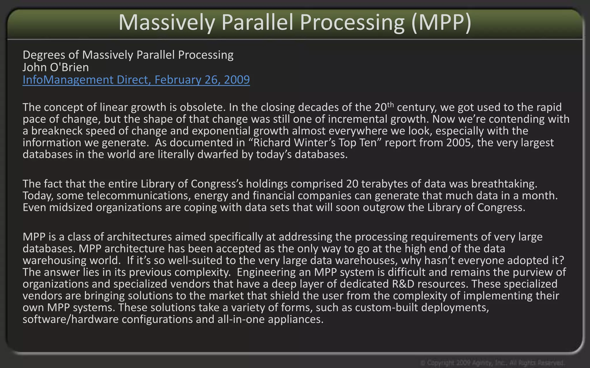 Aginity Big Data Research Lab