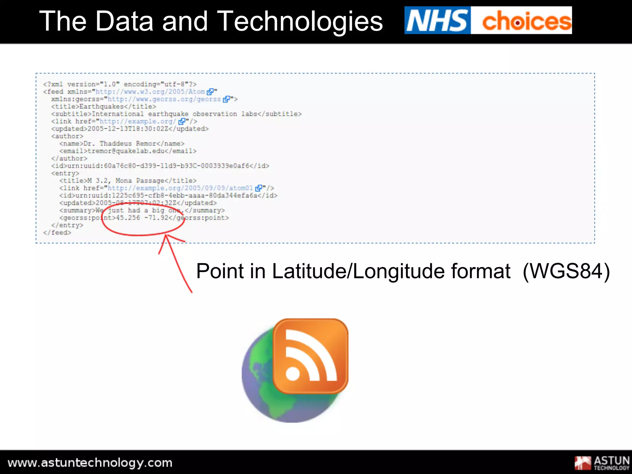 The Data and Technologies




           Point in Latitude/Longitude format (WGS84)
 