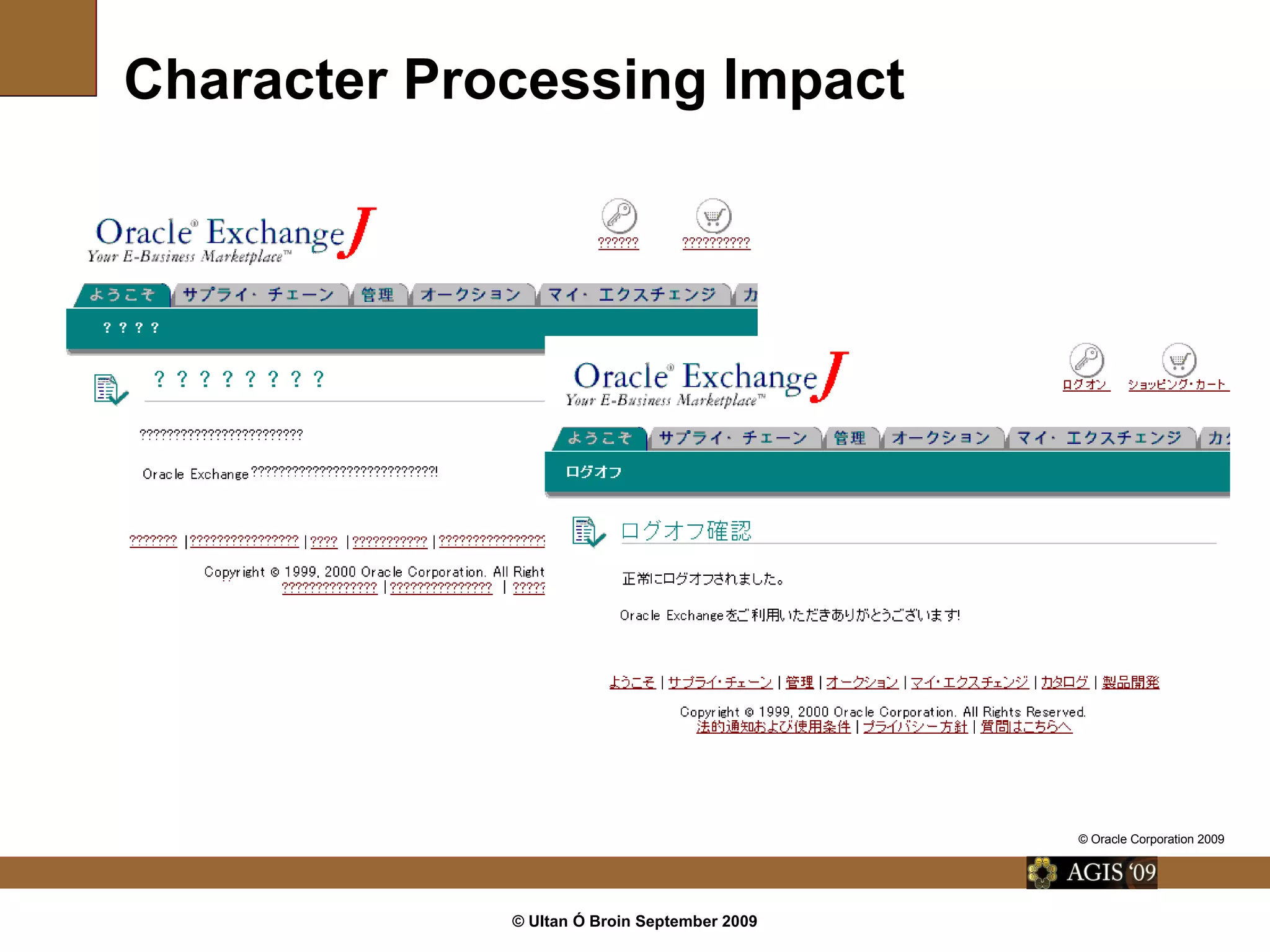 © Ultan Ó Broin September 2009
Character Processing Impact
© Oracle Corporation 2009
 