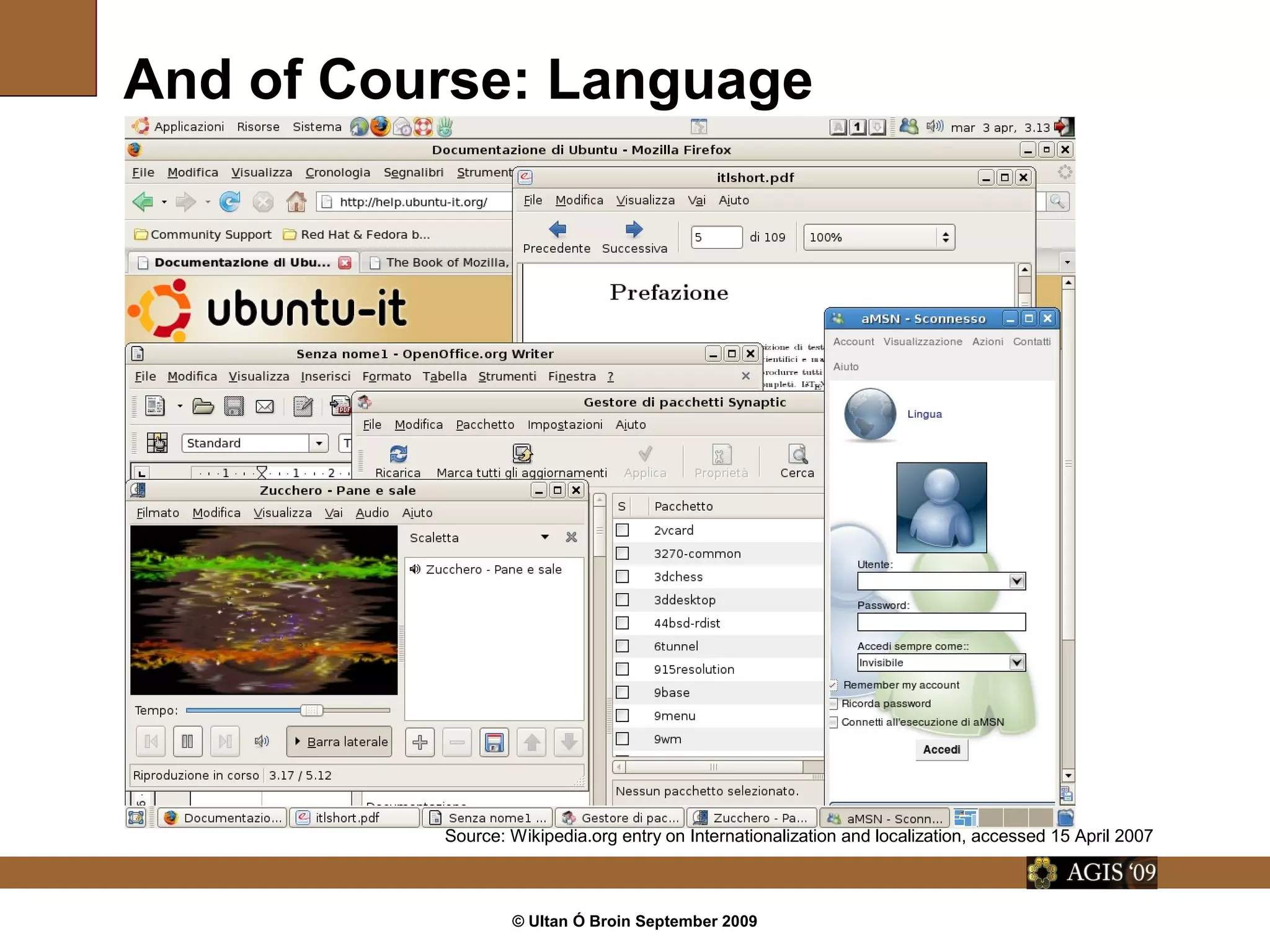 © Ultan Ó Broin September 2009
And of Course: Language
Source: Wikipedia.org entry on Internationalization and localization, accessed 15 April 2007
 