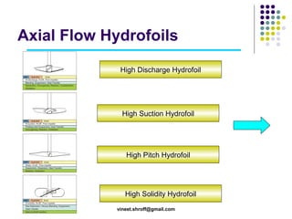Axial Flow Hydrofoils
High Discharge Hydrofoil

High Suction Hydrofoil

High Pitch Hydrofoil

High Solidity Hydrofoil
vineet.shroff@gmail.com

 