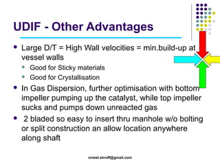 UDIF - Other Advantages


Large D/T = High Wall velocities = min.build-up at
vessel walls







Good for Sticky mate...