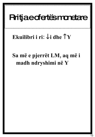 Rritja e ofertës monetare Ekuilibri i ri:   i dhe   Y Sa më e pjerrët LM, aq më i madh ndryshimi në Y 