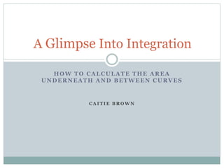 HOW TO CALCULATE THE AREA
UNDERNEATH AND BETWEEN CURVES
C A I T I E B R O W N
A Glimpse Into Integration
 