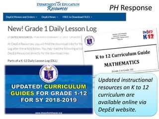 PH Response
Updated instructional
resources on K to 12
curriculum are
available online via
DepEd website.
 