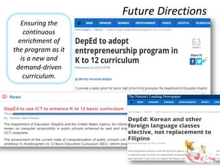 Future Directions
Ensuring the
continuous
enrichment of
the program as it
is a new and
demand-driven
curriculum.
 