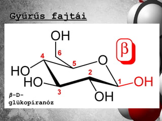 Gyűrűs fajtái




β-D-
glükopiranóz
 