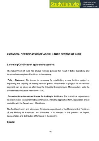 187
LICENSES / CERTIFICATION OF AGRICULTURE SECTOR OF INDIA
 