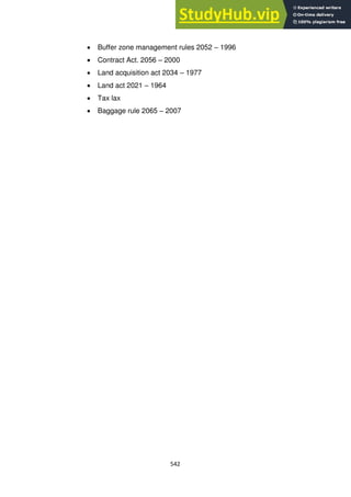 542
Buffer zone management rules 2052 – 1996
Contract Act. 2056 – 2000
Land acquisition act 2034 – 1977
Land act 2021 – 1964
Tax lax
Baggage rule 2065 – 2007
 