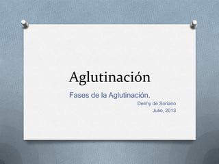 Aglutinación
Fases de la Aglutinación.
Delmy de Soriano
Julio, 2013
 