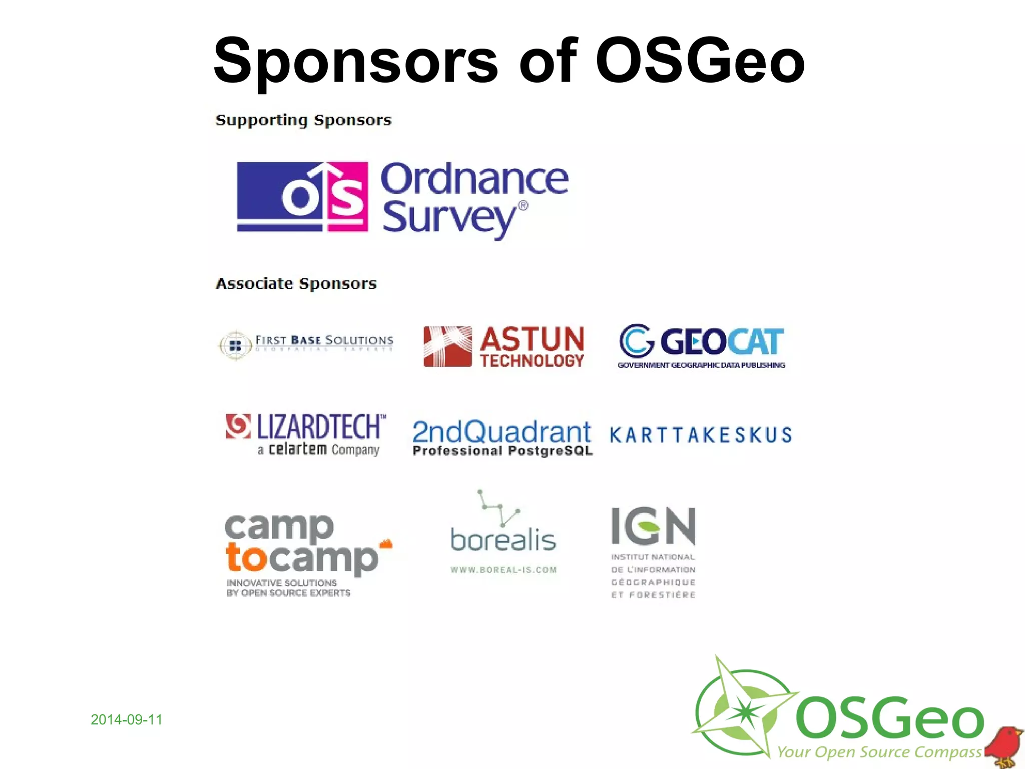 2014-09-11
Sponsors of OSGeo