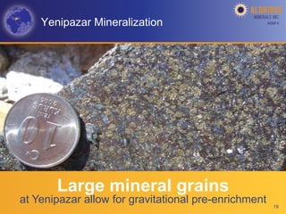 Yenipazar Mineralization                          AGM-­‐V	
  




       Large mineral grains
at Yenipazar allow for gravitational pre-enrichment        19
 