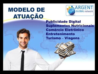 MODELO DE
ATUAÇÃO
Publicidade Digital
Suplementos Nutricionais
Comércio Eletrônico
Entretenimento
Turismo – Viagens
 