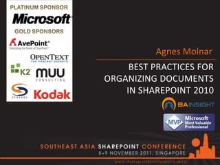 Agnes Molnar
     BEST PRACTICES FOR
ORGANIZING DOCUMENTS
    IN SHAREPOINT 2010
 