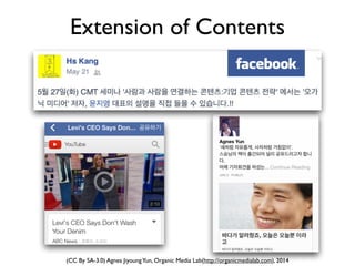 (CC By SA-3.0) Agnes JiyoungYun, Organic Media Lab(http://organicmedialab.com), 2014
Extension of Contents
 